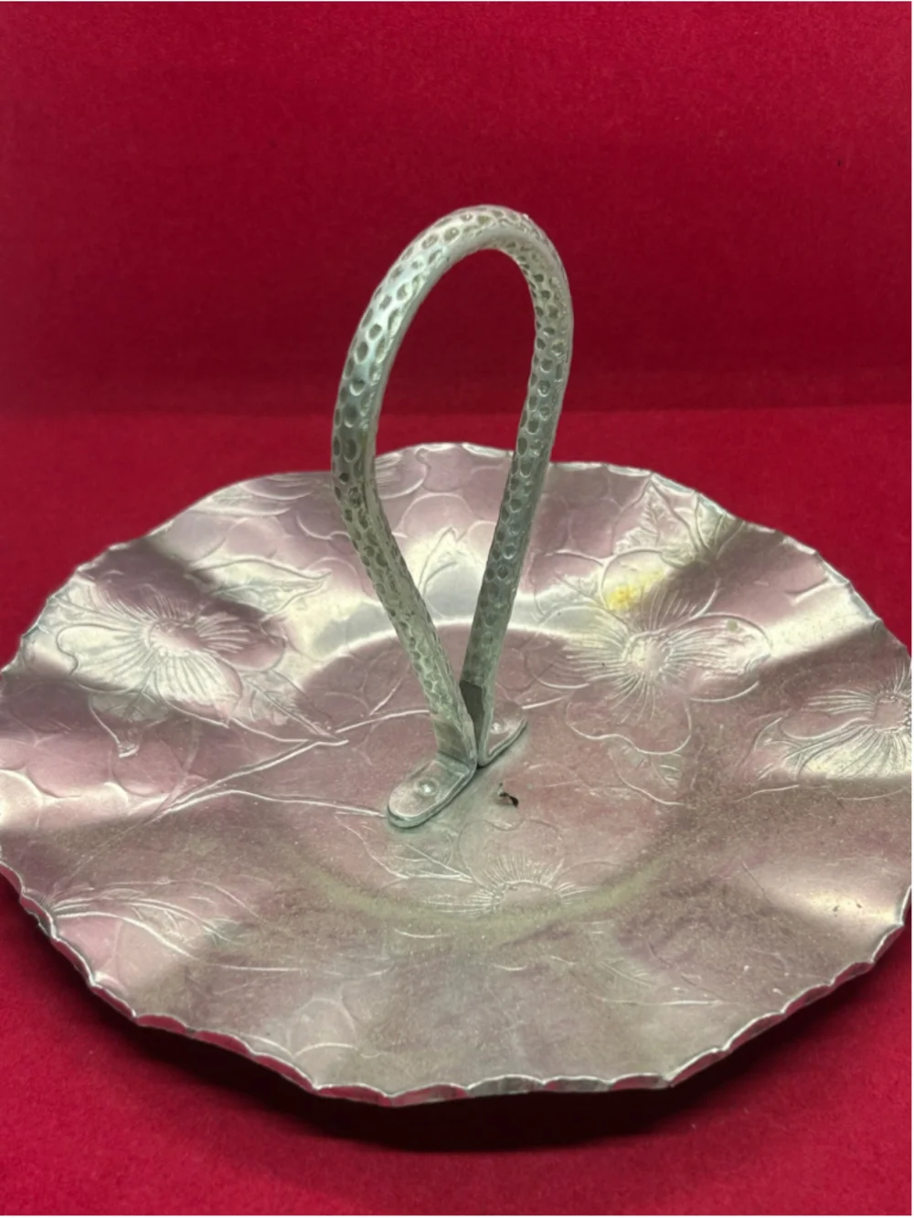 Unbranded Aluminum Floral Serving Tray with Handle, One Size, Silver